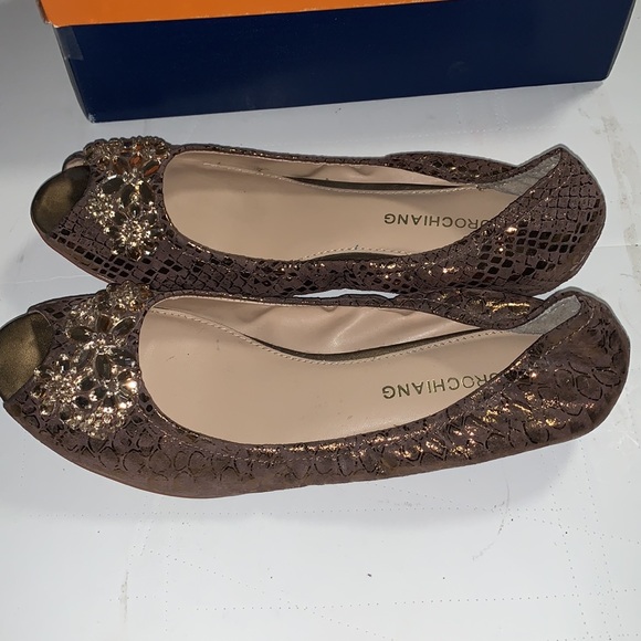 Arturo Chiang Jeweled Peep Toe Flats. - Picture 5 of 9